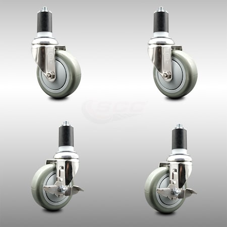 Service Caster 4 Inch 316SS Gray Poly Swivel 1-1/2 Inch Expanding Stem Caster Brake SCC, 2PK SCC-SS316EX20S414-PPUB-2-TLB-2-112